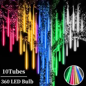 lot 20004 image: Roytong Meteor Shower Lights, 12 Inch 10 Tube 360 LED Multicolor Raindrop Lights for Outdoor Xmas Patio Garden Roof Eaves Decoration (Can Connect 100 Sets)