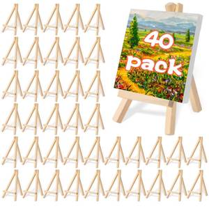 lot 20009 image: 40 Pack 6in Mini Wood Display Easel, Natural Wooden Small Easel Stand for Signs, Small Canvases, Table Display, Pictures, Photos, Wedding Place Cards, Crafts and Other Smaller Projects