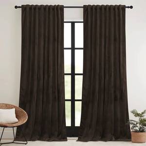 lot 20015 image: RYB HOME Brown Blackout Curtains 84 inches Long Velvet, Room Darkening Thermal Insulated Drapes with Hook Belt for Bedroom Home Theater, W 52 x L 84 inches, 2 Panels Set