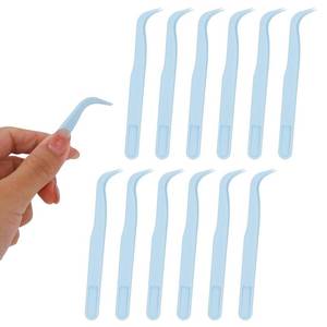 lot 20489 image: Plastic Tweezers, 4.5in Bent Tip Crafting Hobby Sticker Tweezers Electronics Bulk Precision Lash Tool for DIY Jewelry Watch Making Kids Childrens Crafts Baking Decorations and Reptile Feeding (Blue)