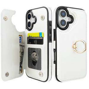 lot 20490 image: ONETOP for iPhone 17 Wallet Case with Card Holder, 360° Rotation Ring Kickstand RFID Blocking PU Leather Double Magnetic Clasp Shockproof Cover for Women and Girls 6.3 Inch (White)