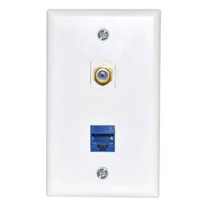 lot 20491 image: Newhouse Hardware 2-Port Ethernet and Coaxial Cable Wall Plate White TVCATCWP-WH-01, Ethernet Outlet Cover Wall Plate with Coaxial Jack Insert and RJ45 Insert, Home Improvement Electrical Equipment