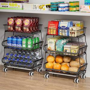 lot 1154 image: MJIMKE 3-Tier Rolling Cart with Wheels - Stackable Wire Baskets for Pantry Organization and Kitchen Storage, Floor & Countertop Fruit Organizers Vegetable Rack for Coffee Snack Onion Potato, Metal