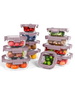 lot 1160 image: BOROHOUSE 12-Pack Glass Containers with Tempered Lids �� Borosilicate, Oven-Safe(-4°F950°F), Airtight, BPA-Free, Multi-Size for Meal Prep, Dishwasher Safe, 1.6 cups to 6.4 cups (Pink)