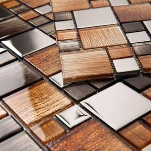 lot 1162 image: Soulscrafts Glass Mosaic Backsplash Tile, Glass Tiles Backsplash 12x12 Inch Brown with Silver Square for Kitchen Bathroom Wall Tile 5-Sheet