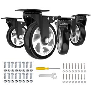 lot 1178 image: 5 Inch Swivel Caster Wheels,Set of 4 Heavy Duty,Black Industrial Casters with Brake, Locking Casters for Furniture and Workbench for Cart,Top Plate Swivel Wheels and Load 2400lbs(Screws and a Spanner)