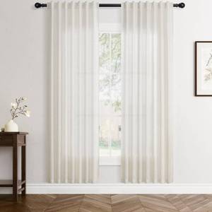 lot 1194 image: Jowels Cream Natural Linen Curtains 72 inch Length 2 Panels Set Boho Farmhouse Living Room Drapes Light Filtering Rod Pocket Back Tab Privacy Semi Sheer Curtains 72 inches Long Ivory Colored, 50x72
