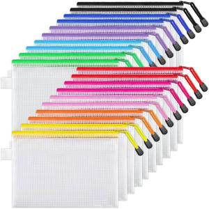 lot 2059 image: JARLINK 20 Pack 10 Colors Zipper Mesh Document Pouch, 6x9 InchA5, Plastic Water-Resistant File Bags, for School Office Supplies, Cosmetics Travel Storage, Assorted Color