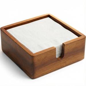 lot 2060 image: Acacia Cocktail Paper Napkin Holder Square 5.4x5.4 inches, Wood Flat Napkin Tray, Cocktail Napkin Caddy For Kitchen D�cor, Restaurant Countertop Bar Accessories