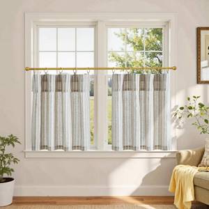 lot 2099 image: jinchan Striped Linen Kitchen Curtains with Attached Valance 24 Inch Length Cafe Tier Curtains for Living Room Rustic Half Window Light Filtering Rod Pocket Small Drapes 2 Panels Taupe Grey