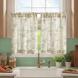 lot 2103 image: jinchan Floral Kitchen Curtains 30 Inch Linen Tier Curtains Farmhouse Cafe Half Window Drapes Over Sink Light Filtering Sage Green on Beige for Living Room Laundry RV Rod Pocket 2 Panels
