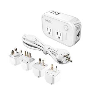 lot 2112 image: FOVAL Power Step Down 220V to 110V Travel Voltage Converter International Power Adapter for Hair StraightenerCurling Iron with 4-Port USB Charging USUKAUEU Universal Plug Adapter (White)