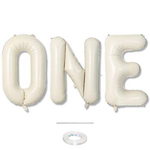 lot 2126 image: 40 Inch Beige One Balloons for 1st Birthday, Cream White Sand One Balloon Letters with Ribbon, Neutral Ivory Alphabet One Balloon for Boys Girls First Birthday 1 Year Old Baby Shower Party Decorations