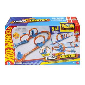 lot 3224 image: Hot Wheels Toy Car Track Set, Triple Loop Pack & 164 Scale Vehicle, Track-Building Components with 3 Loops, Speed Snap Tracks & Adapters