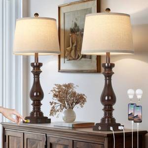 lot 3227 image: luxeflow 29 Tall Vintage Table Lamps Set of 2,Farmhouse Bedside Lamps with USB CA Ports & AC Outlet,3-Way Dimmable Touch Lamp for Night Stands Living Room Bedroom,Dark Brown