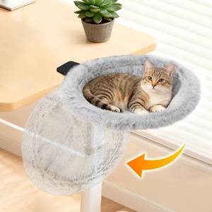 lot 3229 image: Pawaboo Cat Desk Bed, Sunken Cats Hammock with Steel Clamp Hold up to 40lbs, One-click Foldable Cat Side Table Beds with Soft Plush, Reversible & Washable Hanging Cats Bed for Game Office Home Desktop