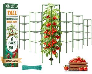 lot 3232 image: ZeeDix 6 Pack 65 Inch Tall Tomato Cages for Garden, Heavy Duty Large Plant Trellis Support Stakes for Climbing Plants, Adjustable Tomatoes Cage for Pots & Outdoor Raised Garden Bed
