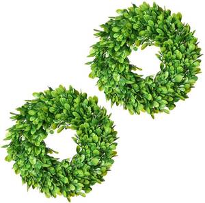 lot 3244 image: Lvydec 2 Pack Artificial Boxwood Wreath - 11 Mini Green Wreath for Wall, Window, Table Decoration