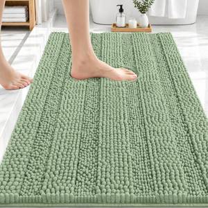 lot 4176 image: OLANLY Thick Bathroom Rugs 30x20, Extra Soft Absorbent Chenille Striped Bath Rugs, Rubber Backing, Machine Wash Dry, Bath Mats for Bathroom Floor, Tub and Shower, Home Decor Accessories, Sage Green