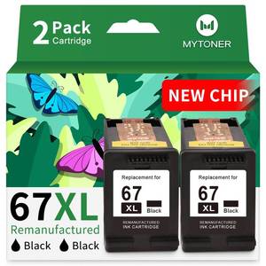 lot 4182 image: MYTONER 67XL Black Ink Cartridge Combo Pack Replacement for HP Ink 67 67xl hp Printer Ink for DeskJet 2700e 2700 2855e 2800e 2755e 2755 2734e Envy 6055e 6400 6000 Envy Pro 6452 6458 Printer (2 Black)