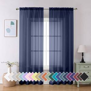 lot 4191 image: Aiyufeng Sheer Navy Blue Curtains 84 inch Length 2 Panels Set, Airy Soft-Touching Rod Pocket Voile Drapes for Living RoomBedroom, Each 40W x 84L