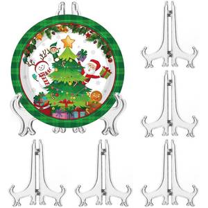 lot 4197 image: LonlyEagle 6 Pack 9 Inch Clear Plastic Easels or StandPlate Holders to Display Pictures or Other Items at Weddings, Plate Stands for Home Decoration, Birthdays, Tables