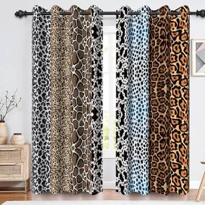 lot 4198 image: Renaiss Wild Animals Print Blackout Curtains for Bedroom Leopard Wild Safari Animal Skin Pattern Print Window Curtain Thermal Insulated Drapes for Living Room Decor 2 Panels Set, 42x63 Inch