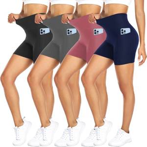 lot 4236 image: FULLSOFT 4 Pack Biker Shorts for Women �� 5 High Waist Tummy Control Workout Yoga Running Compression Exercise Shorts with Pockets(4 Pack BlackNavy BlueGreyPink,Large-X-Large)