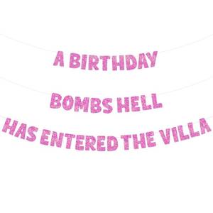 lot 4240 image: ForraFun a Birthday Bombshell Has Entered the Villa Banner, Pre-strung Foil Banner for Birthday Party Rose Red Glitter Decoration Gifts for Women Mom Wife Grandma