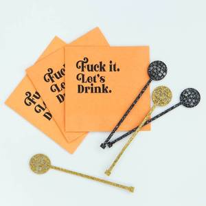 lot 4251 image: Fuck It Lets Drink Funny Cocktail Napkin  Sweary Orange Beverage Napkin  Girls Night Out Cocktail Napkin  Girlie Summer Brunch FOIL napkin by MODLOUNGE paper company