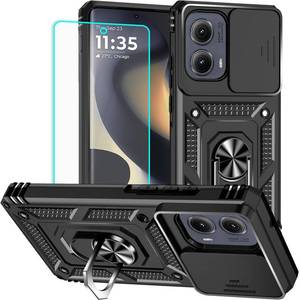 lot 4255 image: for Motorola Edge 2024 Case with Screen Protector Military Grade 20ft. Drop Tested Ring Shockproof Protective Phone Case for - Moto Edge 2024 (Black)