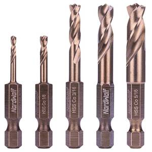 lot 4265 image: NordWolf 5-Piece M35 Cobalt Stubby Drill Bit Set for Stainless Steel & Hard Metals, with 14 Hex Shank for Quick Chucks & Impact Drivers, SAE Sizes 332-18-316-14-516 in Storage Box