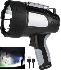 lot 4272 image: LBE Rechargeable Spotlight Outdoor, 2,000,000 Lumens Led Spotlight Flashlight with Cob Light and Foldable Tripod, 6 Modes Waterproof Handheld Spot Light for Outdoor Marine Boating H�nting