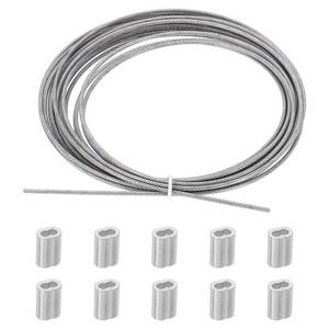 lot 4285 image: PATIKIL 0.06 Inch x 16.4 Feet Wire Rope, 1SET Stainless Steel Cable Outdoor Light Guide Wire with 10 Aluminum Crimping Sleeves for Railing Deck Handrail Clotheslines, Transparent
