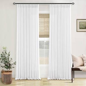 lot 4314 image: Thick Linen White Curtains 90 Inches Long for Living Room Bedroon Aesthetic Pinch Pleated Drapes with Hooks Rings Back Tab Light Filtering Semi Sheer Ceiling Floor Custom Made Memory Trained Curtain