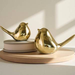 lot 4424 image: TSCVPJL Ceramic Birds Figurines Home Decor, Set of 2 Gold Birds Statue, Chubby Small Bird Figurines, Modern Style Bird Decor for Home Living Room Desk Bookshelf Coffee Table Office Desktop (Gold)