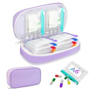 lot 4432 image: Weekly Pill Organizer 2 Times a Day - Timueetech A6 Waterproof 14 Pill Pouch Bags for Travel, BPA-Free Medicine Storage with Labels & Self-Sealing Design for Vitamins and Supplements, Purple
