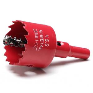 lot 4441 image: 1-12 Inch Hole Saw for Wood, 38mm HSS BI-Metal Hole Saw for Recessed Lighting, 30mm Cutting Depth Hole Cutter with Hex Shank Drill Bit Adapter for Cornhole Boards Plastic Drywall Fiberboard, Red