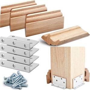 lot 4447 image: Blulu 1 Set 3-12 Newel Post Mounting Kit 4 Pcs L Bracket Metal Post Anchor with 4 Pcs Red Oak Wooden Trim Deck Base Fasteners for Fastening Handrails Balustrades to Stairs and Floors