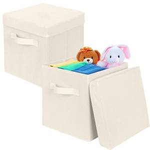 lot 4457 image: ShellKingdom Storage Bins, Foldable Fabric Storage Cubes with Lid, Clothes Storage Organizer Drawer For Closet Toys Storage, 10.5 X 10.5 X 11 INCH, 2 Pack (Beige)