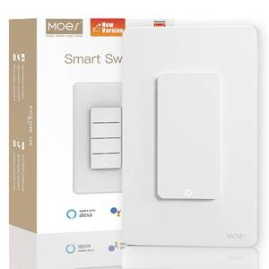 lot 6062 image: MOES 2nd Generation Wi-Fi Smart Light Switches, Netural Wire Required, Inteligente Single Pole Switch, Compatible with Alexa Google Assistant, Remote Control, No Hub Required