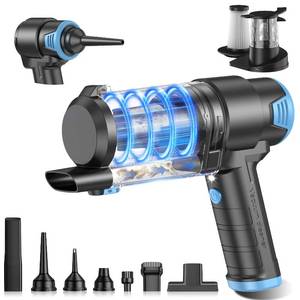 lot 6076 image: KMM Handheld Car Vacuum Cleaner, 16000PA Air Duster & Vacuum Cleaner, 120W High Power Hand Held Vacuum Cordless, Portable Vacuum Rechargeable with Multi-Nozzles & LED Light for Car, Home, Pet, Office