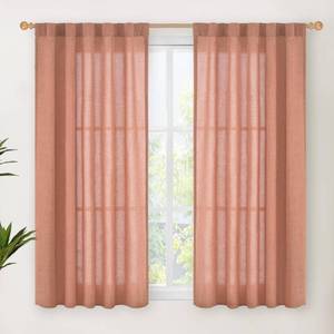lot 6081 image: YoungsTex Rust Terracotta Linen Curtains 54 Inch Length, Burnt Orange Semi Sheer Drapes with Rod Pocket Back Tab Light Filtering for Living Room Windows, 2 Panels, 42 X 54 Inch