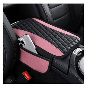 lot 6083 image: IHOTDER Patchwork Leather Center Console Covers for Cars,Upgraded Arm Rest Cover for Car with Side Storage Pocket for Car Seat Organizer,Middle Console Cover Stylish Car Decoration (Pink)