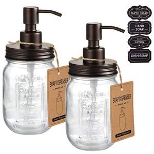 lot 6313 image: Amolliar Mason Jar Liquid Soap Dispensers, Rustproof Stainless Steel Mason Jar Lid Pump, Refill Hand Soap, Lotions, Dish Soap, Liquid Soap, Bath Soap, Farmhouse Decor for Bathroom, Kitchen 2PC(Bronze)