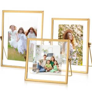lot 6322 image: Amyhill 3 Set Gold Floating Picture Frame 7x96x86x6 for Picture Sizes 4x4, 4x6, 5x7, Vertical Tabletop Display Metal Floating Frame Classy Gift for Wedding Birthday Christmas Home Office Decor
