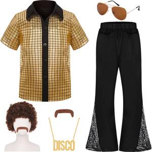 lot 6328 image: Gorkonpy 70s Outfits for Boys Kids Disco Costume Halloween Party Dress Up (Gold, 10-12 Years)