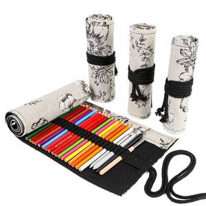 lot 6335 image: DIYOMR 243672 Slots Pencil Wrap Pencil Rolls, Artist Colored Pencils Roll Up Bag Short Brushes Pouch Case Pencils Organizer for Drawing Coloring and Sketching (Peony Flower, 36slots)