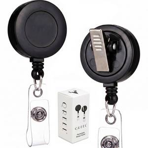 lot 6340 image: QREEL - 2 Pack - Retractable ID Name Badge Holder Reels with Swivel Alligator Clip (Black)