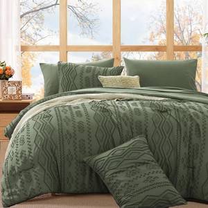 lot 9094 image: WRENSONGE King Size Comforter Set with Sheets - 7 Pieces Olive Green Tufted Bed in a Bag King Shabby Chic Bedding Sets with 1 Comforter, 2 Sheets, 2 Pillowcases & 2 Shams